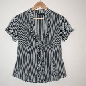 Vanity L Black & White striped button down shirt